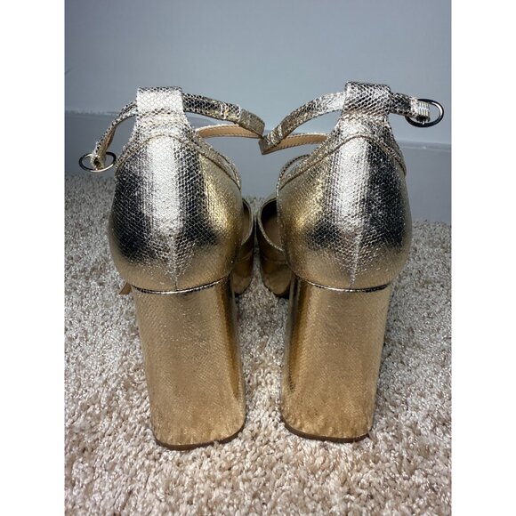 Chelsea & Violet Women Metalic Gold Chunky High Heels Ankle Strap Size 8 - Picture 2 of 7